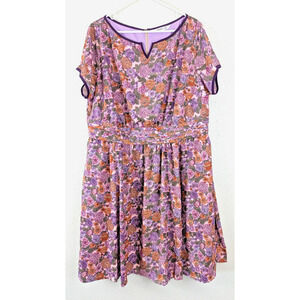 eShakti sz 2X 22W Dress Fit & Flare multi color floral print short sleeves 1288